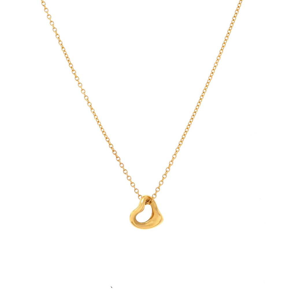 Tiffany & Co. 7mm Elsa Peretti Open Heart Pendant Necklace 18K Yellow Gold